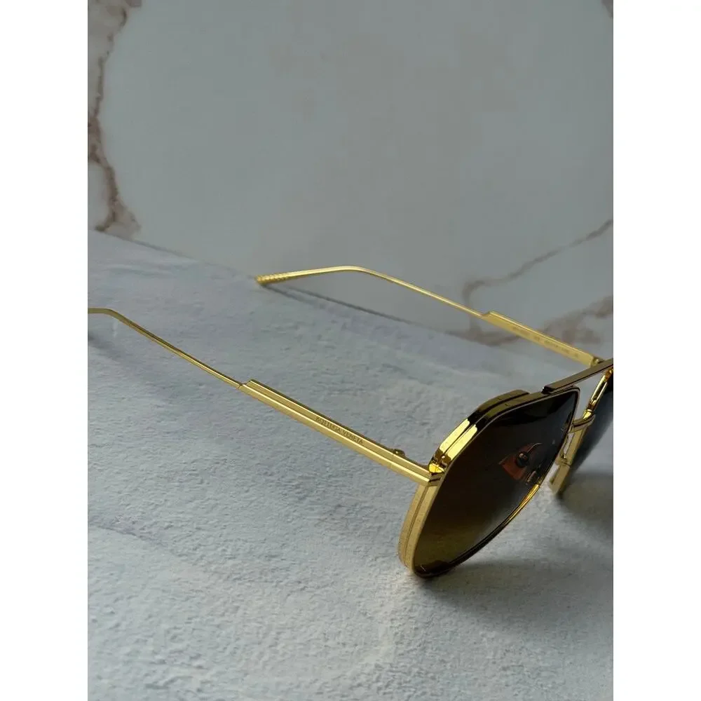Bottega Veneta BV1465S Light Ribbon Aviator Gold Mirror Sunglasses